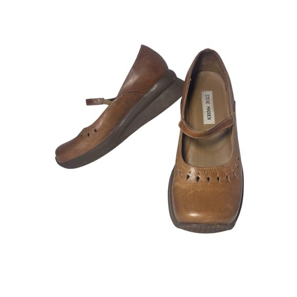 Steve Madden Shoes - Vintage Y2K Steve Madden Jazmine Brown Leather Chunky Mary Jane Shoe Sz 7.5 B
